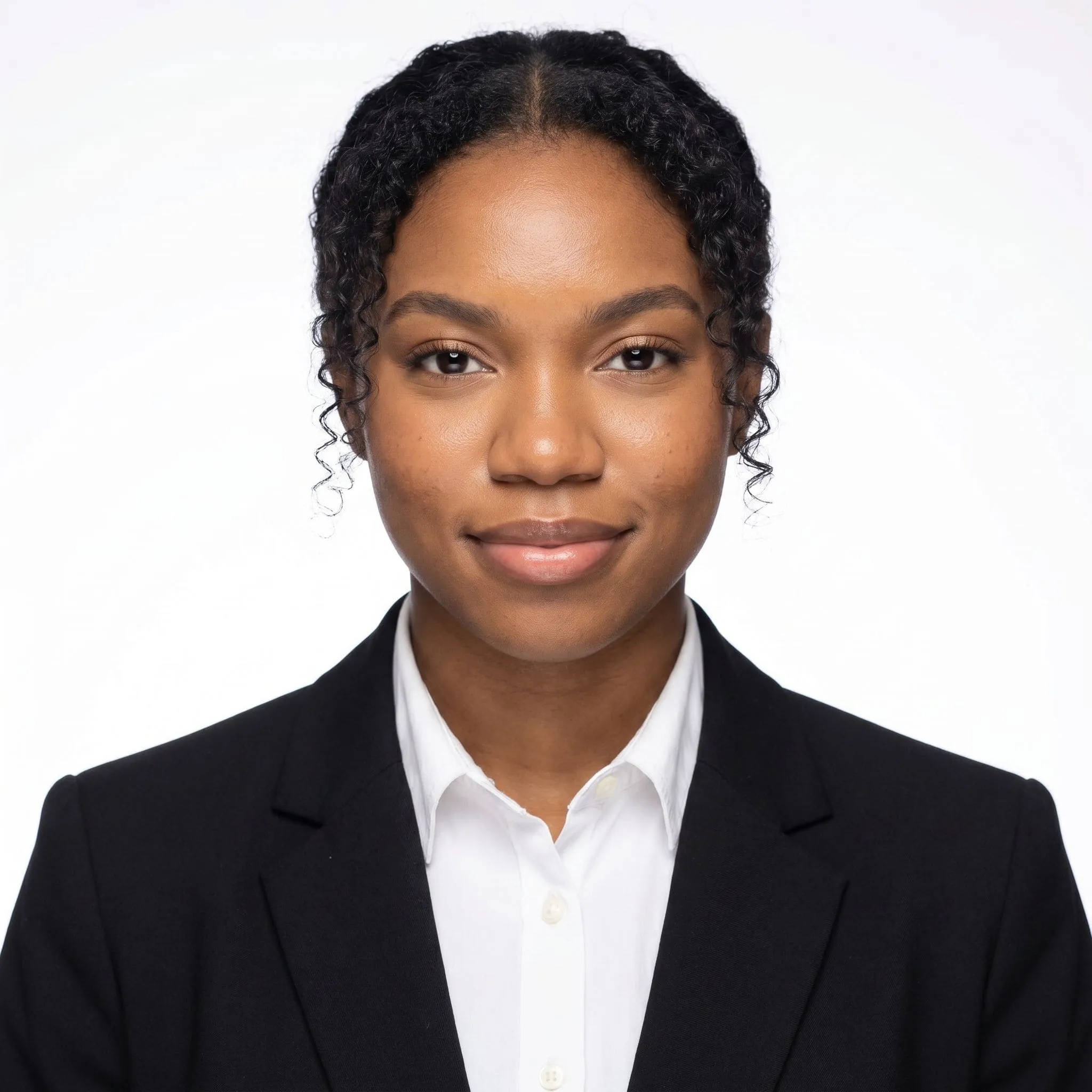 Same photo after AI: online passport photo, white background, document lighting